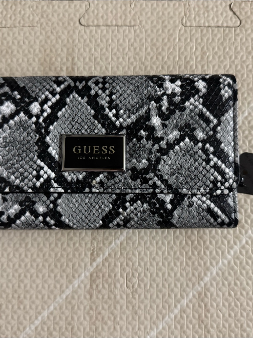 GUESS Python-Print Zip Wallet in Black & Gray